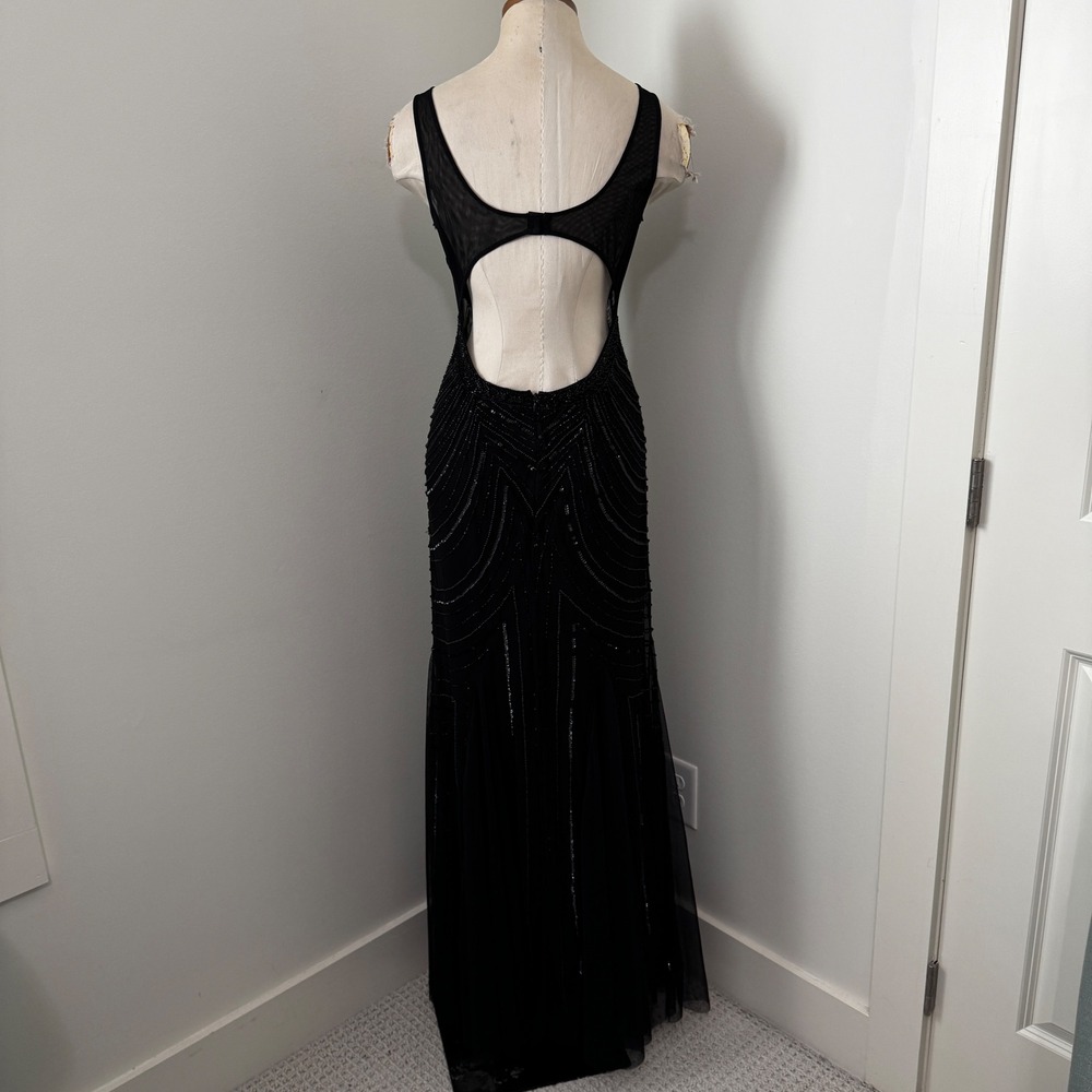 Adrianna Papell 6 Black Beaded Mesh Mermaid Gown Formal Maxi Dress Prom Evening - Picture 4 of 9